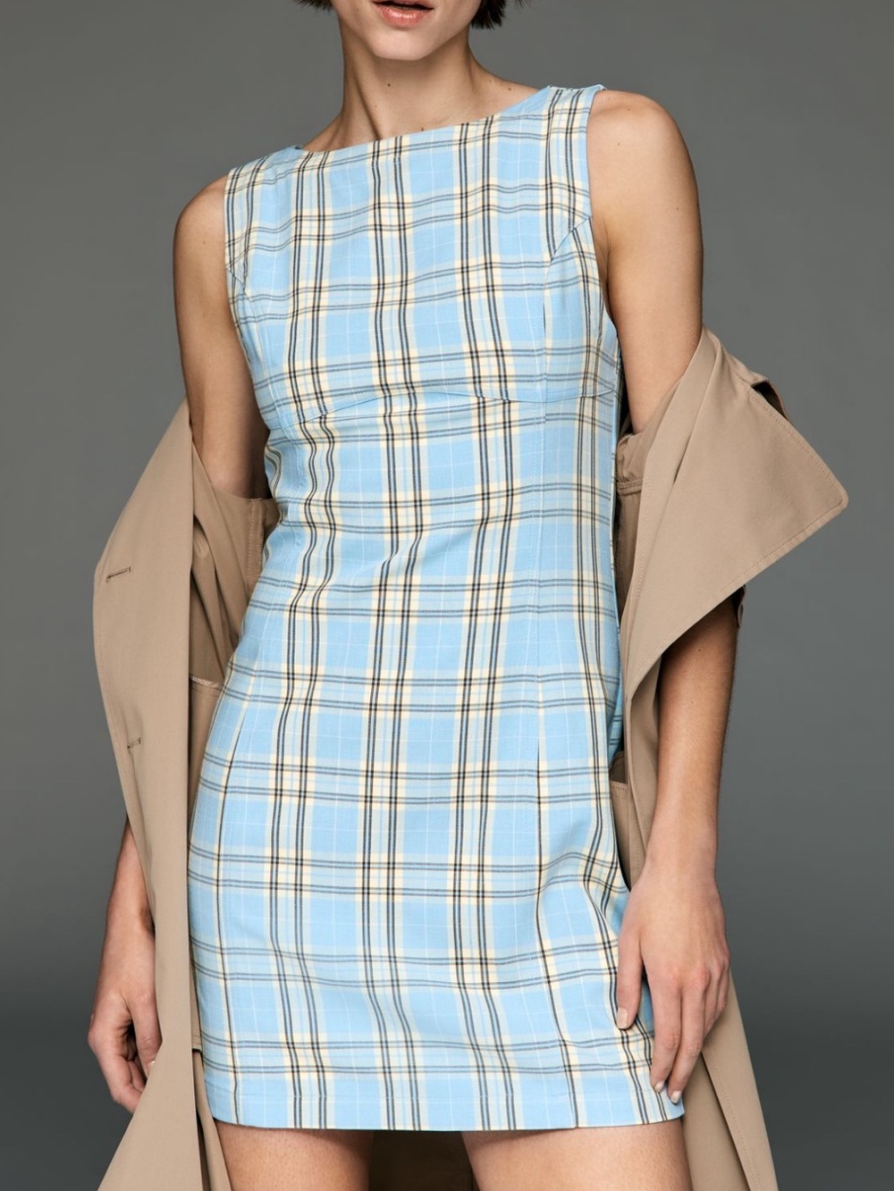 NWT Anthropologie Pilcro Shift Mini Dress in Blue Plaid Print